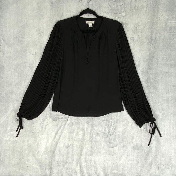Rachel Zoe Top Balloon Sleeves Sz XS Sheer Quarter Button Collar Pleated Sleeves - Picture 1 of 12